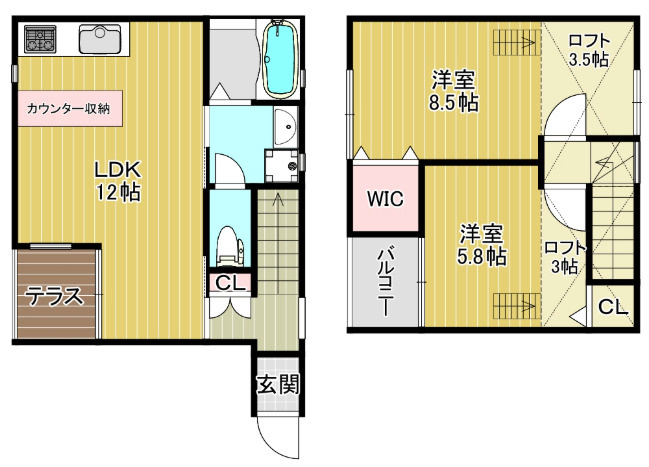 神戸市東灘区住吉本町２丁目のアパートの間取り