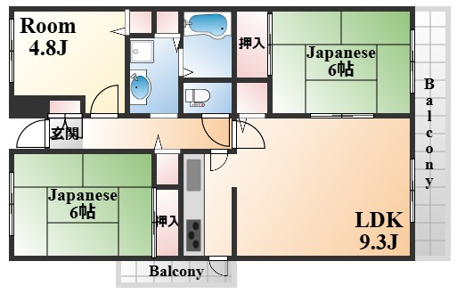 神戸市東灘区甲南町５丁目の賃貸マンションの間取り