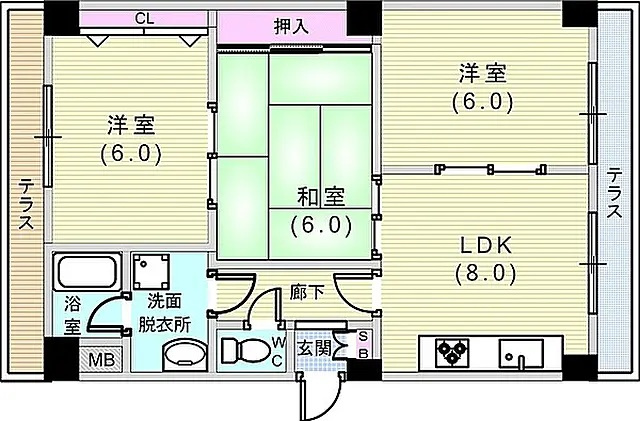 神戸市灘区篠原中町３丁目の賃貸マンションの間取り