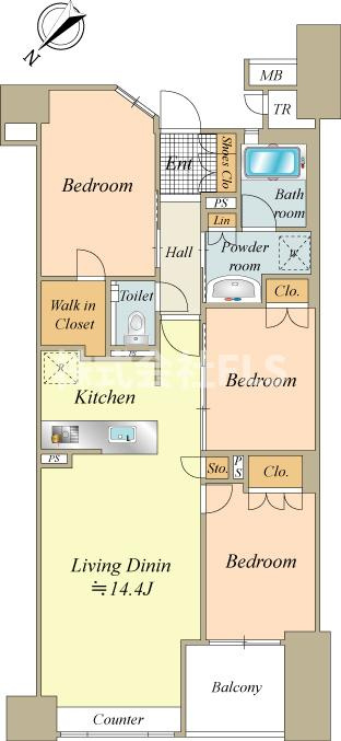 中央区佃２丁目の賃貸マンションの間取り
