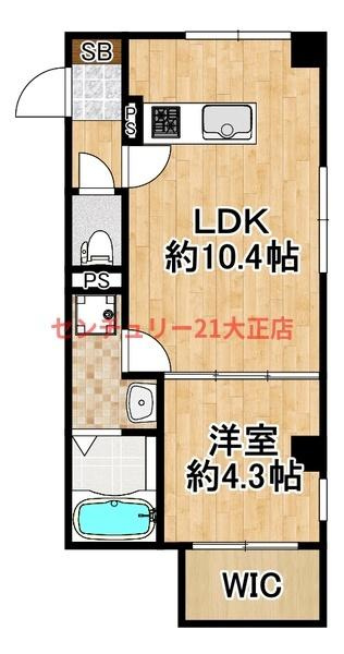大阪市港区南市岡２丁目の賃貸マンションの間取り