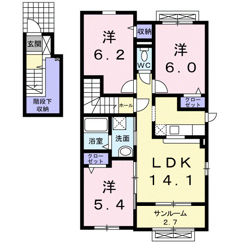 富山市婦中町下轡田のアパートの間取り