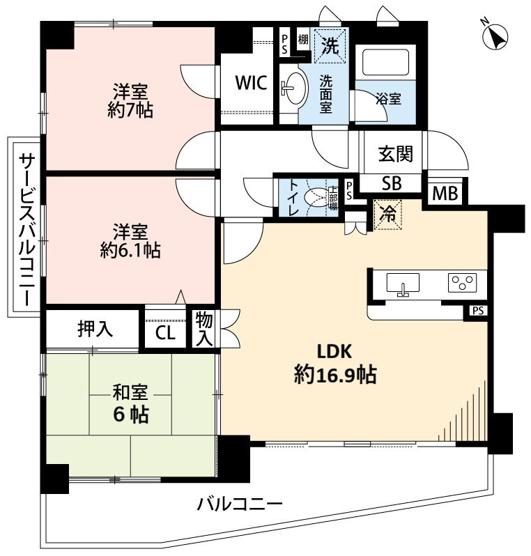 野村ステイツ小牧の間取り|広々バルコニーからの光あふれる住空間をお届けします！
収納に役立つウォークインクローゼット。