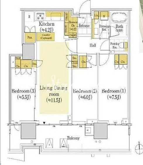 Sun Village T棟 17階の間取り|3LDK/77.85㎡のお部屋です