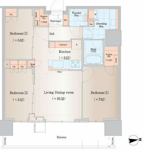 Sun Village T棟 4階の間取り|3LDK/71.51㎡のお部屋です
