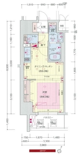 プレサンス三宮フラワーロードの区画図