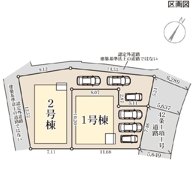 リーブルガーデン宜野湾市赤道・１号棟の区画図|区画図／接道状況：東側5.6ｍ公道、北側1.1ｍ公道、西側2.6ｍ公道