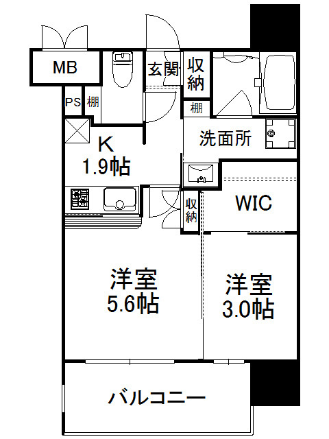 新品家具付きマンション渡辺通23(KaGood福岡)の間取り