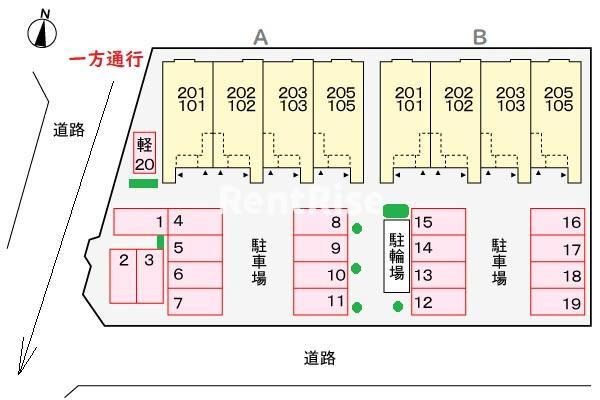 フローラＡの区画図|駐車場