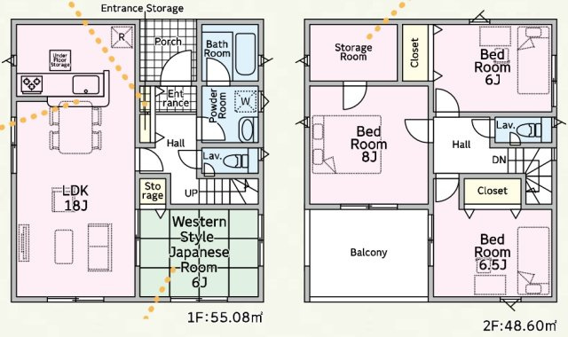 【間取り】 | 藤岡市岡之郷　新築住宅 | 広々18帖のLDKと続き間の和室を備え、玄関収納や床下収納、各階の豊富な収納ですっきりと暮らせる快適な4LDKです！