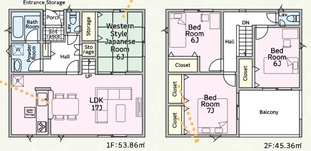 【間取り】 | 藤岡市岡之郷　新築住宅 | 玄関横の広々とした土間収納と、1階の床下収納や続き間の和室、2階の全室クローゼット付きの豊富な収納力が魅力の4LDKです。