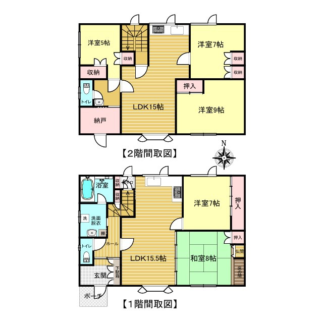 常呂郡訓子府町末広町１２６番地　中古売家の間取り|【間取り図】間取り図です。
5LDKで、2世帯住宅の間取りです。