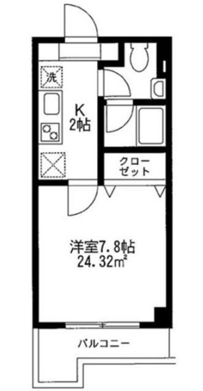 マーサ池上の間取り|南向きバルコニーの1K洋室7.8帖バストイレ別独立洗面台！！