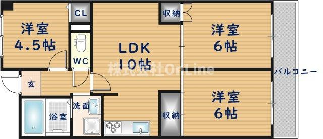 八尾市東老原２丁目の賃貸マンションの間取り