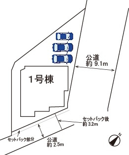 小牧市大字本庄字郷浦　新築戸建　の区画図|駐車3台可能（車種による）