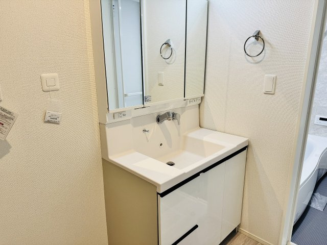 八王子市　兵衛　新築一戸建ての独立洗面台|～３面鏡付きの独立洗面台　細々している物をスッキリ収納出来ます～