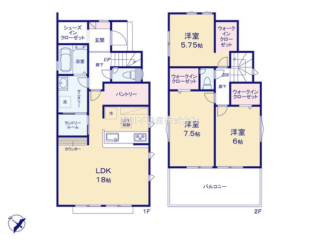 八王子市　兵衛　新築一戸建ての間取り|～南西向き3LDK　シューズインクローク・パントリーなど収納豊富～