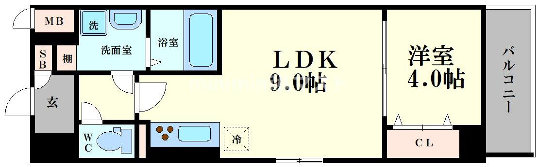 大阪市港区築港３丁目の賃貸マンションの間取り|反転タイプ