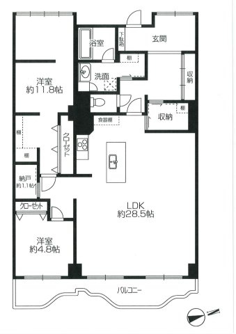 芦屋市東芦屋町の賃貸マンションの間取り