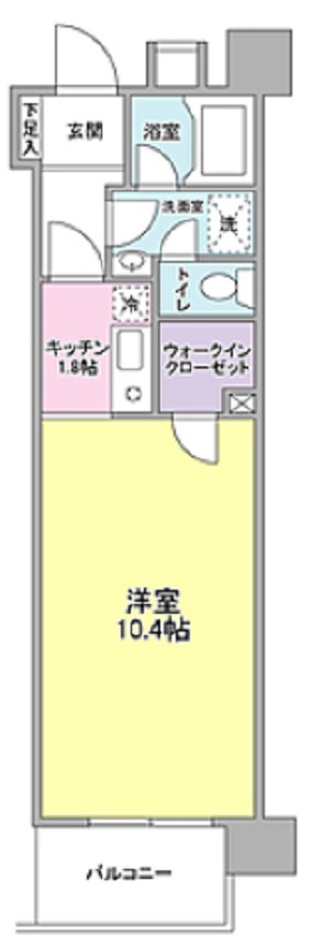 クレフォート大森の間取り|南向き1K洋室10.4帖バストイレ別独立洗面台！