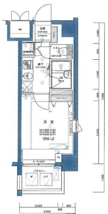 エクセルシオール羽田の間取り|間取り　1K洋室6.1帖バストイレ別