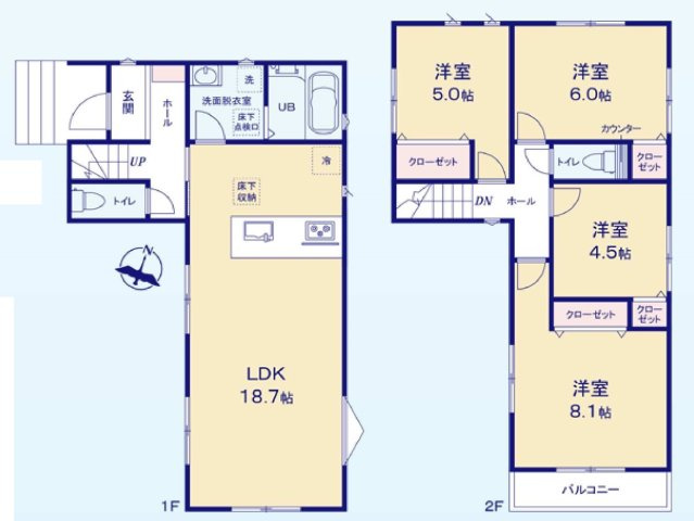 【横浜市南区永田山王台4-1全2棟新築戸建て】★仲介手数料無料★（六つ川小学校・六ツ川中学校）の間取り