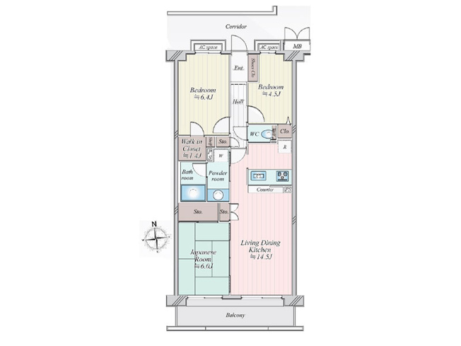 【間取り】 | ソフィア東伏見　(保谷店) | 南向きの2階住戸の為、陽当たり良好。WICなど収納も多く、お部屋を広く有効活用できます。※図面を基に作成しています。現況と異なる場合は現況を優先いたします。