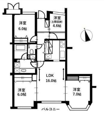 パシフィックガーデン茅ケ崎C棟の間取り|南向き　３LDK