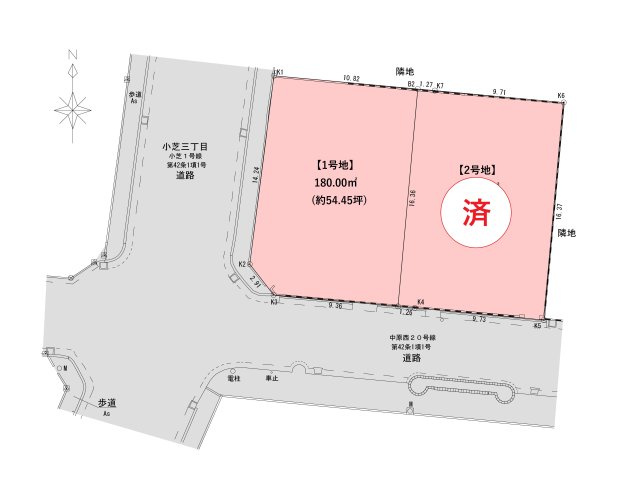 中原西一丁目（2期）の土地図|分筆案は計画中につき、面積に変動が生じる可能性がございます。