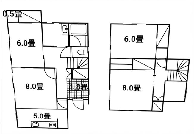【間取り】 | 佐波郡玉村町樋越　中古住宅 | 独立した5畳の広めキッチンや各所収納、プライベートを分けやすい1階・2階の各8畳などゆとりある空間が魅力です。