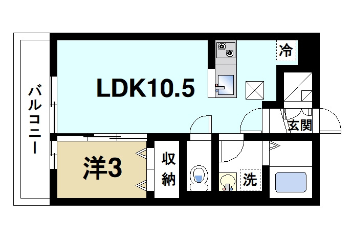 フィオーレ三条の間取り|使いやすい１LDKタイプの間取りです。
