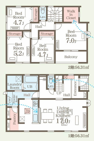 【間取り】 | 前橋市岩神町　新築住宅 | 17畳のLDKに加え、独立したランドリールームや大容量のパントリー・WICを備え、家事動線と収納力が魅力の快適な4LDKです。