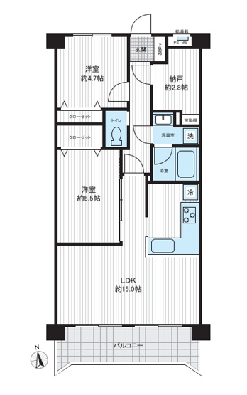 【間取り】 | サンハイツ成増（成増店） | 最上階3階部分、南向きの3LDK（2SLDK）
※図面と現況が異なる場合は現況優先となります。
