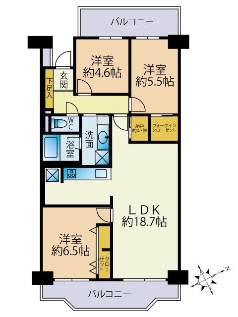日商岩井リバーサイドマンションA棟の間取り|3LDK+S（納戸）、価格2580万円、専有面積78㎡、バルコニー面積8.8㎡ 