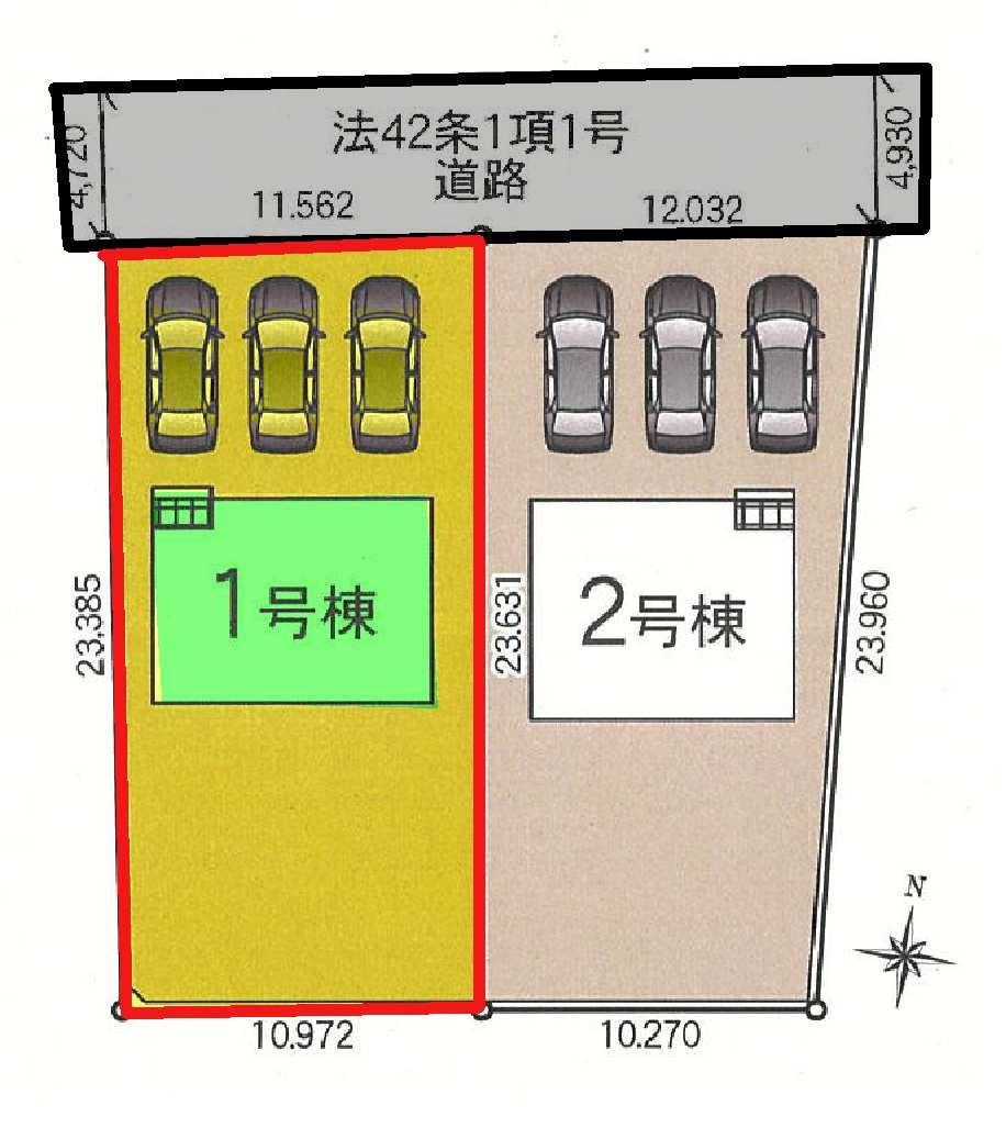 新築　前橋市今井町第１　クレイドルガーデン　１号棟の区画図|1号棟　区画図　北側接道幅員約4.7ｍ
