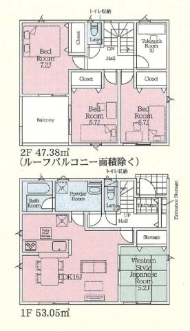 新築　前橋市今井町第１　クレイドルガーデン　2号棟の間取り|建物面積100.43㎡　全居室南向き♪テレワークルーム付きプラン・各部屋収納付きで便利です！インナーバルコニーなので急な雨でもお洗濯物も安心です。