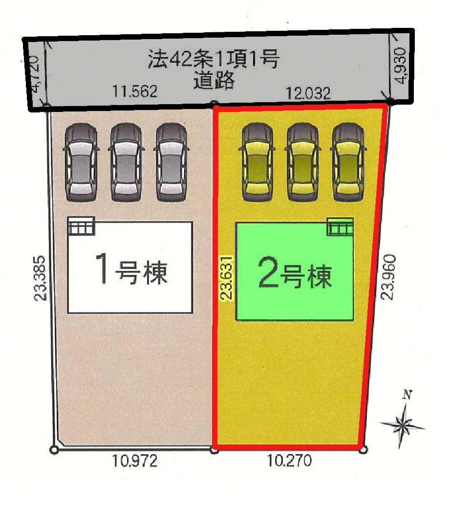 新築　前橋市今井町第１　クレイドルガーデン　2号棟の区画図|2号棟　区画図　北側接道幅員約4.7ｍ
