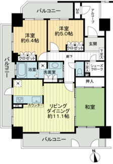【間取り】 | サーパス駅東通り | 南向きで陽当たり良好☆小山市の街並みを一望できる高層階の角部屋☆