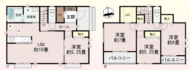 新築　前橋市大利根町１丁目　Heartful　Town　A号棟の間取り|建物面積97.71㎡　全居室南向き♪シューズインクローク・ウォークインクローゼット・各部屋収納付きで便利です！日当たりの良いバルコニーはお洗濯物もよく乾きそうです◎
						
