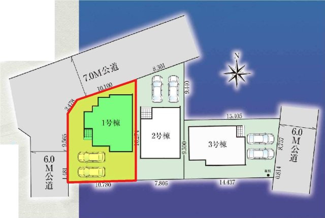 新築　高崎市東貝沢町2期　GRAFARE　2号棟の区画図|2号棟　区画図　北側接道幅員約7ｍ　