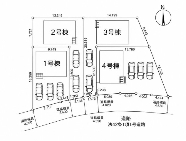 クレイドルガーデン南城市佐敷伊原　第２・２号棟の区画図|区画図／接道状況：南側4.5～4.6ｍ公道
