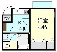 【間取り】 | かえるコーポ | 1K（K4帖、洋室6帖）