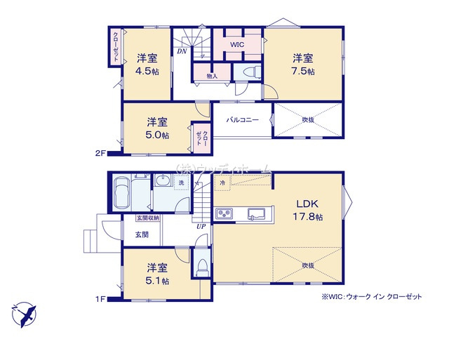 越谷市大沢4丁目　新築一戸建ての間取り