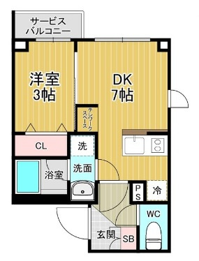 HILLTOP南蒲田(ヒルトップミナミカマタ)の間取り|間取り　コンパクトな1DK　　テレワークの方に！