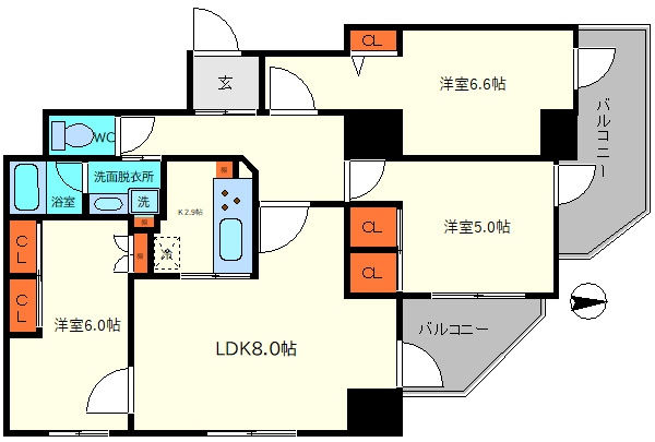 レジオン阿波座 堀江小学校の間取り|レジオン阿波座　　間取り