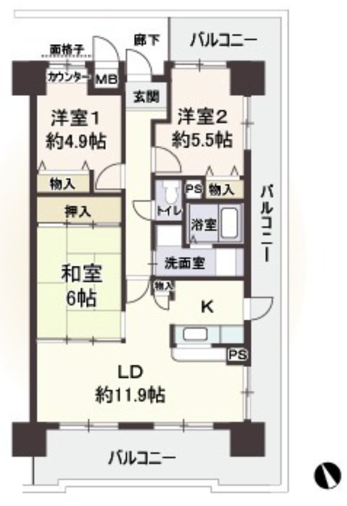 アメニティ江戸堀の間取り|アメニティ江戸堀 南東角部屋　間取り