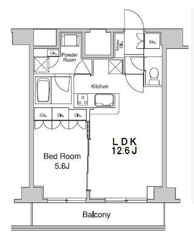 プラウドフラット蒲田Ⅱの間取り|日当たり良好な！高層階南西向きバルコニーの1LDK
カウンターキッチンとウォークインクローゼット並みの収納！