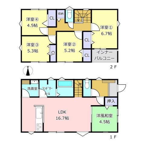 熊本市南区野口１丁目の新築一戸建の間取り