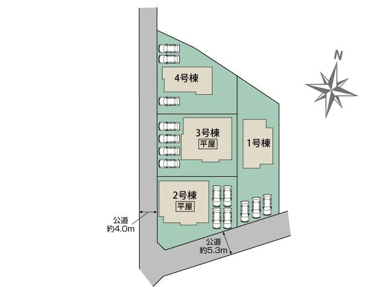 [新築住宅] 羽生市北2丁目 全4棟の区画図