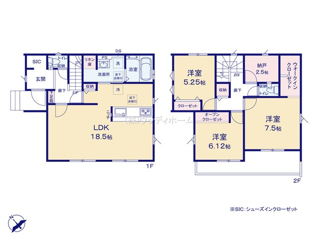 越谷市下間久里20期　新築一戸建ての間取り